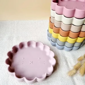 Assiette en Silicone Lion Ventouse Rose - Rammelaartje