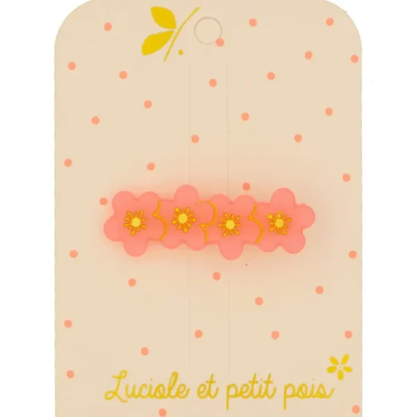 Barrette 4 Fleurs Rose Fluo - Luciole et Petit Pois