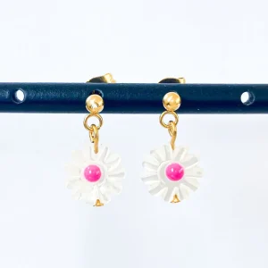 Boucles d'Oreilles Marguerite Fuchsia - Litchi