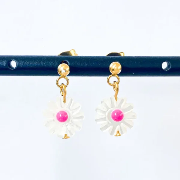 Boucles d'Oreilles Marguerite Fuchsia - Litchi