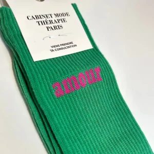 Chaussette "Amour" Verte - Cabinet Mode Thérapie