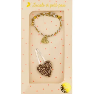 Coffret Barrette Cœur Léopard & Bracelet Liberty Yellow - Luciole et Petit Pois