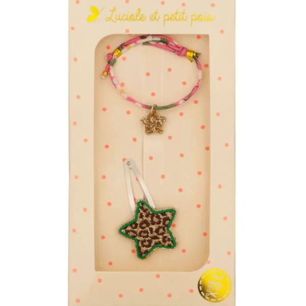 Coffret Barrette Étoile Léopard & Bracelet Liberty Pivoine - Luciole et Petit Pois