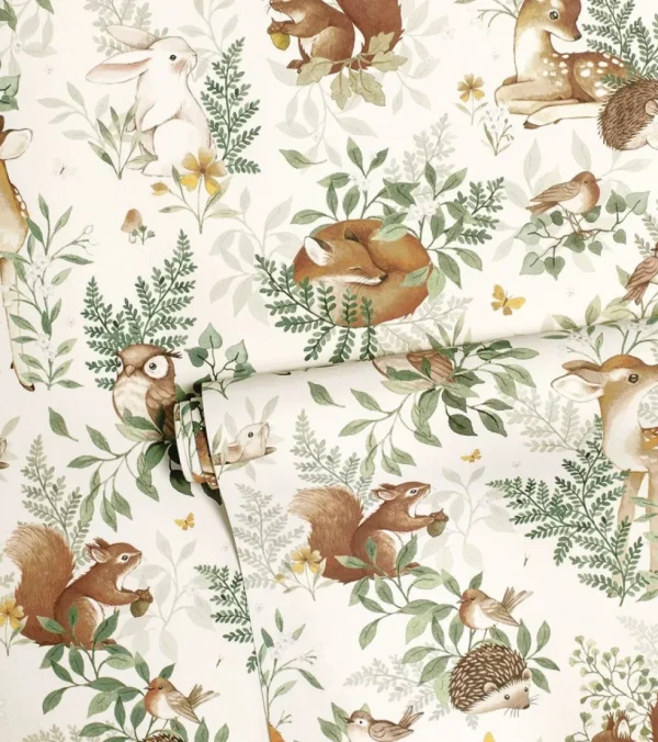 Papier Peint Forest Animaux de la Forêt Beige - Lilipinso