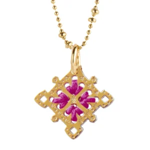 Pendentif Amulette Losange Or Fuchsia - Camille Enrico